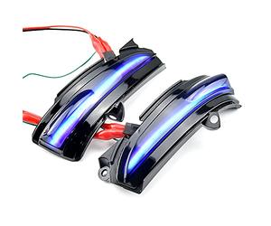 QKLsudua - 2 luci di direzione per specchietto laterale a LED lampeggianti sequenziali dinamici compatibili con Fo-rd Fu-sion Mon-deo 4° generazione 2014-2018, blu e giallo