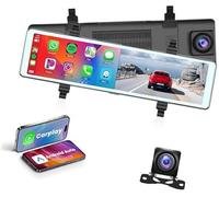 Qklyxr Interruttore specchietto laterale auto Specchio Dash Cam Wireless Carplay, per Android Auto 11.26 Touch Screen Vista posteriore Telecamera di backup Frontale e doppia fotocamera