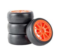 Qklyxr Pneumatici da Corsa Slick, Set di Ruote, for HSP, for HPI, 1/10 1:10 Touring Car RC 910-6018 Pneumatici in Gomma per Auto telecomandate(Red Wheel)