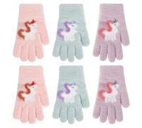 QKURT 3 Paia di Guanti Unicorno, Guanti Invernali Magici per Bambini, Guanti a Dita Intere per Bambini con Simpatico Modello di Cartone Animato per Ragazze di 5-10 Anni