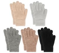 QKURT 5 Paia Guanti caldi per Bambini a Cinque Dita, Guanti Elasticizzati Magici Caldi Invernali, Manopole in Maglia Caldi Elastici per Ragazze Ragazzo di 6-10 Anni