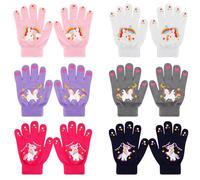 QKURT 6 Paia Guanti per Bambini in Maglia, Guanti termici elastici colorati Winter Magic Kids a dita intere per Natale e compleanno, per bambine e bambini