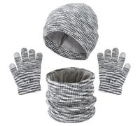 QKURT Bambini Beanie Set di guanti per sciarpa del cappello, bambini inverno termico cappuccio collo più caldo touch screen guanti morbido caldo cappello sciarpa guanto colorato per 5-10 anni