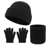 QKURT Bambini Beanie Set di guanti per sciarpa del cappello, bambini inverno termico cappuccio collo più caldo touch screen guanti morbido caldo cappello sciarpa guanto colorato per 5-10 anni