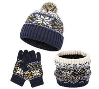 QKURT Berretti Invernali per Bambini Set di Guanti Snood, 3 in 1 Ispessimento Morbido Berretto Termico a Maglia con Pom Pom Scaldacollo Guanti Magici Set di Accessori per Ragazzi Ragazze