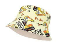 QKURT Cappello da Sole per Bambini, Cappello da Pescatore con Protezione Solare Estiva, Berretto da Spiaggia Reversibile, Cappello da Pescatore con Motivo Escavatore per Bambini dai 3 agli 8 Anni