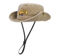QKURT Cappello da Sole per Bambini, Cappello da Pescatore con Protezione Solare Estiva, Cinturino Regolabile e Staccabile, Berretto da Cowboy, Cappello da Pescatore con Motivo Escavatore dai 2-4 Anni