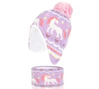 QKURT Cappello e Sciarpa per Ragazze, Sciarpa Calda Invernale Lavorata a Maglia per Bambini, Cappello in Pile, Berretto con Pompon con Paraorecchie, Set per la Stagione Fredda per 1-4 Anni