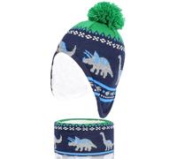 QKURT Cappello e Sciarpa per Ragazzi, Sciarpa Calda Invernale Lavorata a Maglia per Bambini, Cappello in Pile, Berretto con Pompon con Paraorecchie, Set per la Stagione Fredda per 1-4 Anni