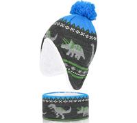 QKURT Cappello e Sciarpa per Ragazzi, Sciarpa Calda Invernale Lavorata a Maglia per Bambini, Cappello in Pile, Berretto con Pompon con Paraorecchie, Set per la Stagione Fredda per 1-4 Anni