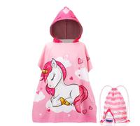 QKURT KURT Asciugamani da Spiaggia per Bambini, Poncho da Bagno per Bambini, Asciugamano da Bagno per Piscina, Avvolgente Caldo con Borsa con Coulisse Portatile per Ragazze