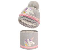 QKURT Set di berretto invernale e scaldacollo per bambini, berretto lavorato a maglia caldo per bambini, scaldacollo, berretto termico con fodera morbida, sciarpa, set per 2-5 anni