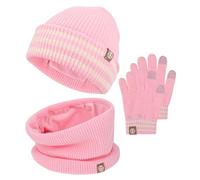 QKURT Set di cappello, sciarpa e guanti invernali caldi per bambini, berretto lavorato a maglia morbido e confortevole, scaldacollo, guanti magici, berretto e sciarpa per bambini dai 2 agli 8 anni