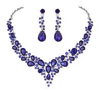 Qlavoca Set di gioielli da donna con collana e orecchini con cristalli trasparenti, set di gioielli da sposa con cristalli color foglia di tè, accessori per donne e damigelle d'onore, One size, Vetro