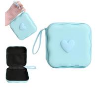 QLD COVER Custodia protettiva per caricabatterie, custodia protettiva da viaggio con design 3D a forma di cuore e onde, organizer per cavi per auricolari, senza fili, blu amore