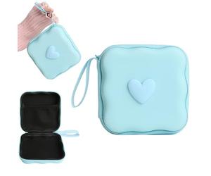 QLD COVER Custodia protettiva per caricabatterie, custodia protettiva da viaggio con design 3D a forma di cuore e onde, organizer per cavi per auricolari, senza fili, blu amore