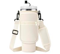 QLEUIFT 1 PCS Porta Borraccia con Tracolla per Stanley Cup, Porta Bottiglia d'Acqua alla Moda con Tracolla e Tasca per Telefono Borsa per Bottiglia d'Acqua, Bianco