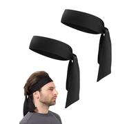 QLEUIFT 2 PCS Fascia da Uomo con Cravatta e Fascia per Sudore Atletica Leggera per Karate, Tennis e Sport, Nero