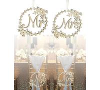 QLEUIFT 2 Pezzi Dtoterul Mr Mrs Chair Decor Sign Legno Mr & Mrs Appendere in Legno Segni per Sedia da Sposa per Sposa e Sposo Mr e Mrs Wedding Chair Sign Legno Decorativo Wedding Wood Sedia Banner