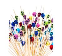 QLEUIFT 200 PCS Spiedini in Legno, spiedini da Cocktail, 12 cm, a Forma di Cranio, in Legno, stuzzicadenti, Multicolore per Finger Food, a Forma di Cuore, per Cocktail, per Torte, Feste, Matrimoni