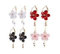QLEUIFT 4 Paia Orecchini Vintage di Fiori Orecchini di Cristallo Acrilico Fiore Smalto Orecchini Pendenti Fiore Acrilico Orecchini A Cerchio per Donne E Ragazze, Rosso, Bianco, Nero, Rosa