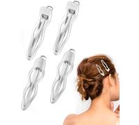 QLEUIFT 4pz Fermagli per Capelli Donna, 6,2cm Fermagli per Capelli in Coccodrillo Ondulato Fermagli per Capelli a Becco d'Anatra per Donne e Ragazze Capelli Spessi e Sottili(2 estilos, Argento)