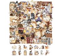 QLEUIFT 50 Pezzi Adesivi Caffè e Gatti Magici, Stickers Cat Café, per Scrapbooking