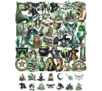 QLEUIFT 50 Pezzi Adesivi Strega della Foresta Verde, Stickers Fantasy Bosco Incantato, per Scrapbooking e Decorazione Magica