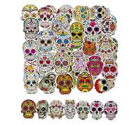 QLEUIFT 52Pcs Halloween Sugar Skull Stickers, Dia De Los Muertos Mexican Day Of Dead Stickers Decals Laptop Skull Decalcomanie Impermeabili Per Bottiglia D'Acqua Borsa Bike Computer Skateboard