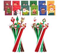 QLFJ-FurDec 26Pcs Penne Natale con 12Pcs di Mini Quaderno Carino, Penne Gel Natalizie Nero in 26 Stile Cartone Animato, Regalini Natale Liscio RollerBall Penna a Sfera Pupazzo per il Regalo di Partito