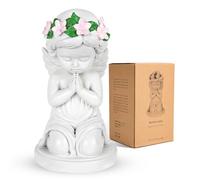 QLFJ-FurDec Angelo Custode Statuetta Engel Deko Figur, Bianco Little Angel per Donne, Kleine Engelfiguren con Camelia, Little Schutz Engelfiguren Deko da Tavolo per il Ringraziamento