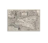 QLLS Poster decorativo su tela con mappa dell'Italia e Sicilia, stile retrò, per camera da letto, 50 x 75 cm