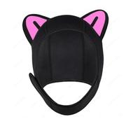 QLoztyse Cappuccio da Sub Neoprene Cuffia Nuoto Sottogola Elastico Design Animale Orecchie Gatto Isolamento Termico Comodo Protezione Sole Adatto per Donna, Rosa Nera Orecchio Rosso L