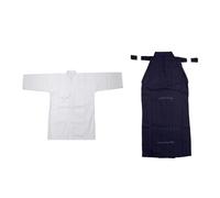QLoztyse Kendo Set Set Uniforme Kimono Giapponese Samurai Abito Aikido Completo Tradizionale Tessuto Poliestere Adatto per Allenamento Dojo Appassionat, Bianco e blu, 175 cm