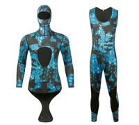 QLoztyse Muta da Subacquea Neoprene Due Pezzi Termica Flessibile Resistente Agli Shock Supporto Movimenti Dinamici per Immersioni Allenamento Attività Acquatiche, Mimetico Blu, L