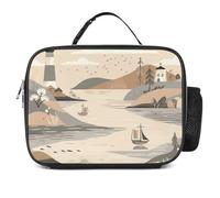 QLPTM Borsa per il pranzo isolata con nave e faro disegnata a mano Borsa per il pranzo riutilizzabile Lunch Box Portatile Tote per Viaggi Picnic Escursioni