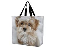 QLPTM Borsa per la spesa con cane nella neve, per donne e uomini, riutilizzabile, grande, pieghevole, borsa a tracolla
