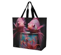 QLPTM Borsa per la spesa con due pesci pappagallo per donne e uomini, riutilizzabile, grande, borsa a tracolla pieghevole