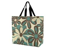 QLPTM Borsa per la spesa con fiori color foglia di tè e marrone, per donne e uomini, riutilizzabile, grande, borsa a tracolla pieghevole, borsa per la spesa, 40 x 40 x 16 cm