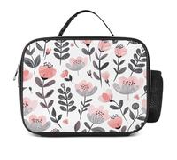 QLPTM Borsa termica per il pranzo, con fiori color pesca e grigio, riutilizzabile, per viaggi, picnic, escursioni