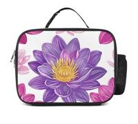 QLPTM Borsa termica per il pranzo con ninfee viola, riutilizzabile, portatile, per viaggi, picnic, escursioni