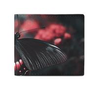 QLPTM Portafogli in pelle con farfalla su un fiore per donne e uomini, sottile, porta carte di credito, portafoglio piccolo a due pieghe, una farfalla si siede su un fiore, taglia unica, casual