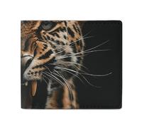 QLPTM Portafoglio in pelle leopardato con denti per donne e uomini, sottile, porta carte di credito, portafoglio piccolo a due pieghe, leopardato mostra i denti, taglia unica, casual