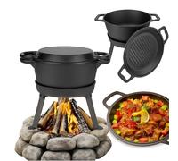 QLS Bollitore in ghisa da 10 l, 3 in 1 - Forno olandese pesante con coperchio, gambe rimovibili, per falò, barbecue e cucina all'aperto