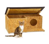 QLS Casa Gatto Osb Esterno - 59x37x27 CM Intemperie Con Rimovibile Tetto, Braun