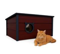 QLS Casa Isolata In Legno Per Gatti Outdoor 73×52×38 Cm Con Tenda Marrone