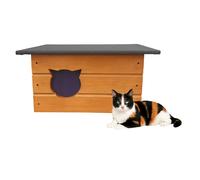 QLS Casa Per Gatti Isolata In Legno 60x40x40 CM - Invernale Con Tenda, Teak