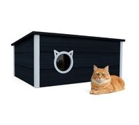 QLS Isolato Casa Gatto IN Legno 73×52×38 CM Con Tenda Intemperie Grigio