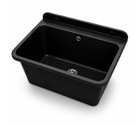 QLS LARGE Lavabo Da Parete In Plastica Nero Vasca Doccia 61x41x30 cm 1 Foro