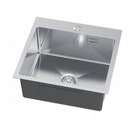 QLS Lavello da cucina 50 x 40 cm, in acciaio inox spazzolato, con foro per rubinetto e set di scarico